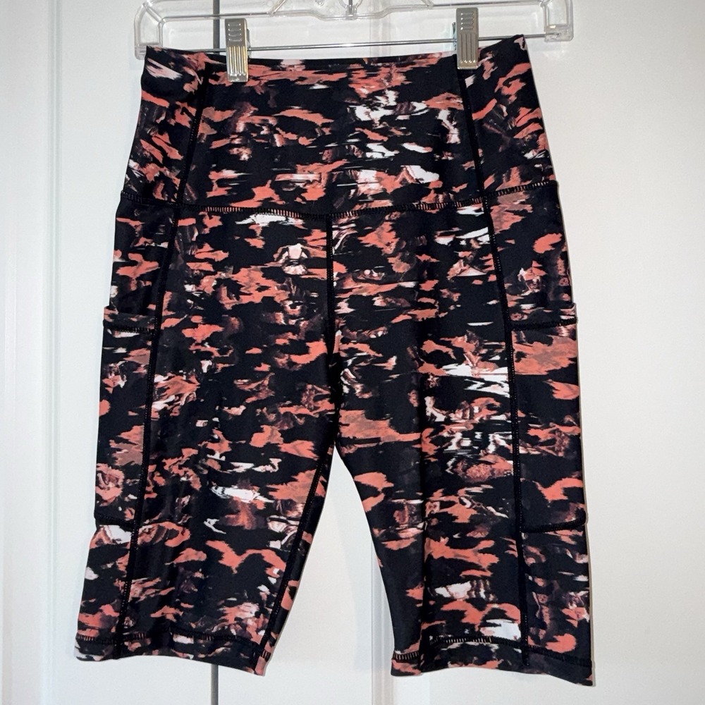 Oalka Biker Shorts Women Small High Waist Pockets Athletic Print Yoga